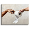 Funny Toilet Paper Wall Art, Michelangelo's Creation of Adam Parody with Toilet Paper Roll, Humorous Bathroom Canvas Print for Home Decor