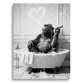 Framed Bathroom Decor Wall Art, Chimpanzee in Bathtub, Black and White Wall Art, Funny Bathroom Wall Decor Signs, Cute Animal Art Home Decor