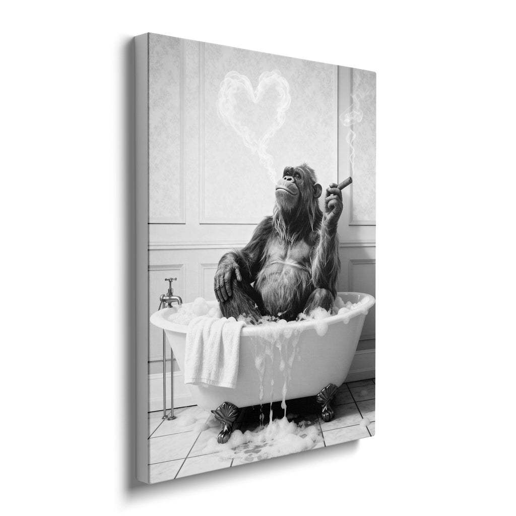 Framed Bathroom Decor Wall Art, Chimpanzee in Bathtub, Black and White Wall Art, Funny Bathroom Wall Decor Signs, Cute Animal Art Home Decor